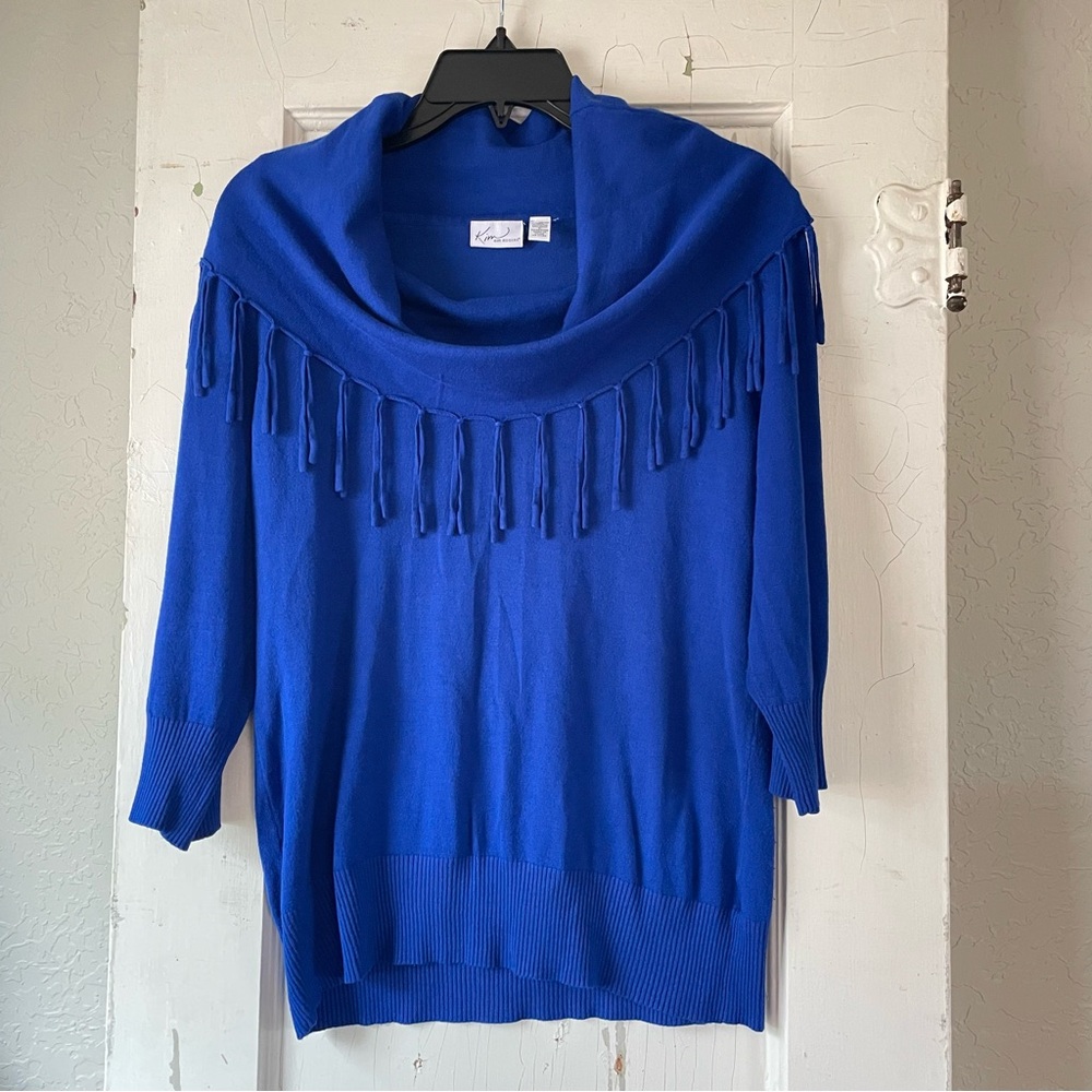 Kim Rogers Royal Blue Cowl Neck Sweater with Fringe